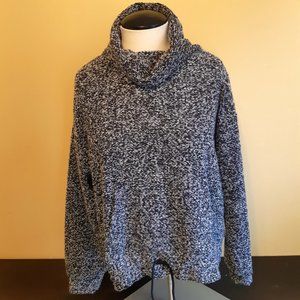 Joe Fresh Navy Blue and White Pouch Pocket Turtleneck Sweater Drawstring Hem